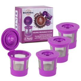 Brew Addicts Reusable K-Cups for Keurig 2.0 & 1.0 Brewers | Eco-Friendly Universal Fit Refillable Single Cup Coffee Filters | Stainless Steel Mesh Filter | Purple (4 Pack)