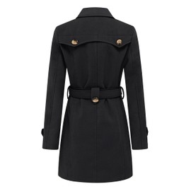 wantdo Women's Slim Trench Coat Double Breasted Peacoat with Belt Black L