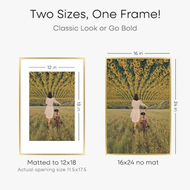 Homeforia 16x24 Poster Frame Gold, Premium Metal 16 x 24 Frame Matted to 12x18 Photo, 16x24 Picture Frame with Mat for 12 x 18, Tempered Glass, Wall Hook Included, Set of 1