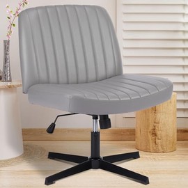 OLIXIS Criss Cross Legged Chairs Armless No Wheels Wide Seat Height Adjustable Swivel Padded PU Leather Home Office Desk Seating for Bedroom, Student, Study Room
