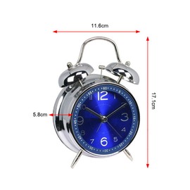 ALEENFOON 4" Metall Retro Zwilling Glocke Analoge Wecker ohne Ticken Lautlos Kinder Quarzuhr Laut Extrem Batteriebetrieben Mechanisch Reisewecker (Blau)
