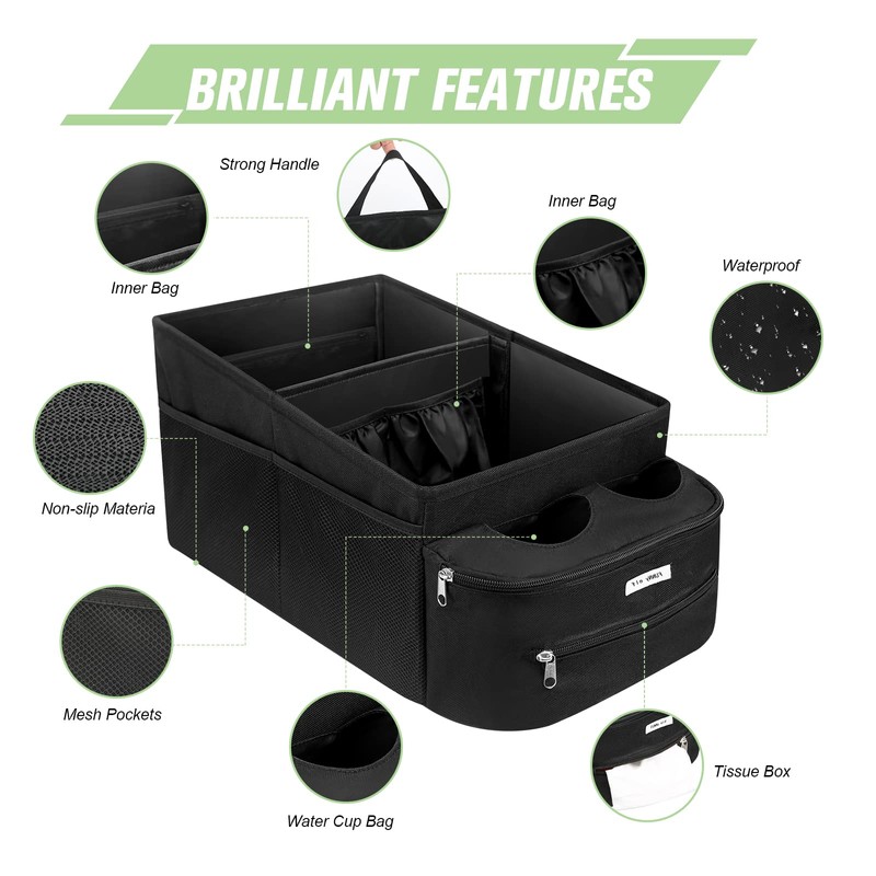 FUNNy elf Passenger Seat Organizer, Collapsible Car Storage with Partitions