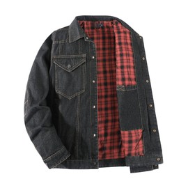 Mr.Stream Men's Snap Jean Jacket Western Cowboy Plaid Flannel Lined Work Denim Trucker Jackets 3270 Black L