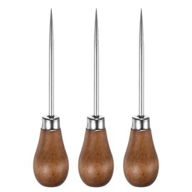 QUARKZMAN 3-Piece Hand Sewing Awl Single Pumpkin Awl Leather Hole Punch Tool with Wooden Handle for Scratching Broken Wire, Marking, Drilling, Wood Colour
