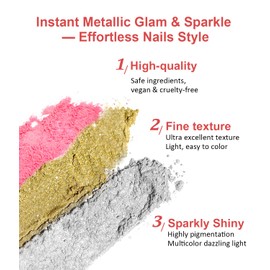 Chrome Nail Powder BISHENGYF -【Fairy Effect】Gold Chrome Nail Powder Aurora Mermaid White Pearl Pink Chrome Powder For Nails, Metallic Mirror Pigment Glitter Dust For Manicure Decoration DIY