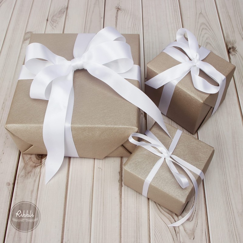 Ribbli 3 Rolls Double Faced Solid Satin White Craft Ribbon,Total