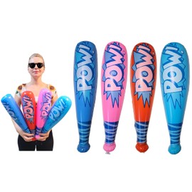 Colorful Inflatalbe Baseball POW Bats (About 17") 4 Colors. Vinyl Bat Inflates. Superhero Birthday Party Favors (4 Pack - 4 Colors)