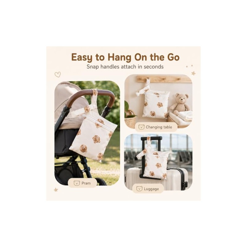 KIVORA 3 PCS Wet Bags for Babies - Bear Nappy