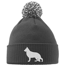 Hippowarehouse German Shepherd Logo Embroidered Beanie Hat with Bobble Grey