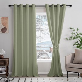 Hiasan Room Darkening Velvet Curtains 96 Inches Length - Grommet Thermal Insulated Light Blocking Sage Green Spring Curtain Drapes with Tiebacks for Living Room Bedroom, 2 Panels, 52" Width