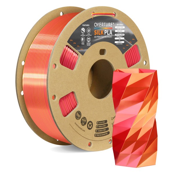 OVERTURE Silk PLA 1.75mm Dual Color Filament, Clog-Free Shiny 3D
