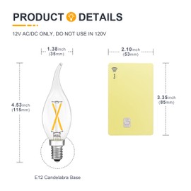 TOKCON 12V E12 LED Candelabra Light Bulbs - Soft Warm 2700K 2W (Only for 12 Volt DC/AC)- Small Candle Base - 25W Equivalent Low Voltage Flame Tip LED Bulb for RV, Backyard Shed - 4 Pack