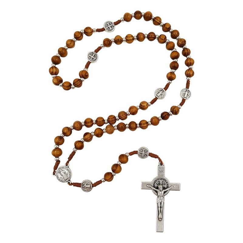TALISMAN4U Olive Wood Rosary Beads Catholic Necklace St Saint Benedict