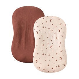 TADO MUSLIN Baby Lounger Cover 2 Pack, 100% Organic Cotton Muslin, Soft & Breathable Newborn Lounger Slipcover, Fits Most Infant Loungers, Machine Washable, Neutral & Cute Designs Star