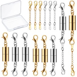 8 Pieces Magnetic Jewelry Clasps for Necklace Closures Screw Locking Necklace Clasp Magnetic Lobster Connector Jewelry Clasps Closures with 43 mm Chains for DIY Necklace Bracelet Crafts