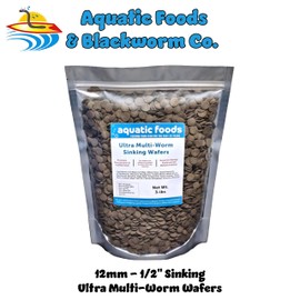 Aquatic Foods Inc. 12mm - 1/2" Ultra Multi-Worm Sinking Wafers of 6-Types of Worms. Ideal for Bottom Fish, Plecos, Shrimp, Snails, Crayfish, All Herbivorous and Omnivorous Tropical Fish...3-lb Bag