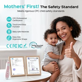 COSLUS C52 Rechargeable Baby Nail File: Cordless Baby Nail Trimmer Electric with 5 Speeds & 6 Grinding Heads for Baby Kid, CPC Certified and Quiet Design - Safe for Sleep Trim Buffer, Pink