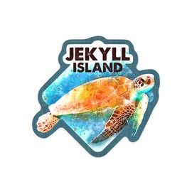Die Cut Sticker Jekyll Island, Sea Turtle, Watercolor, Contour Vinyl Sticker 1 to 3 inches (Waterproof Decal for Cars, Water Bottles, Laptops, Coolers), Small