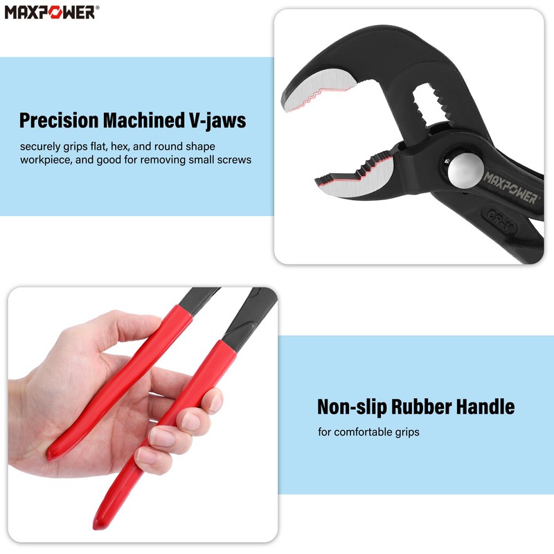 MAXPOWER 7" 10" 12" Water Pump Pliers Set, Quick Adjustment