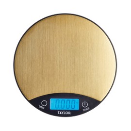 Taylor Pro Digital Kitchen Scale, Compact Food Scale, Highly Accurate Digital Food Scale, Weights 5kg, Black and Brass, Gift Boxed