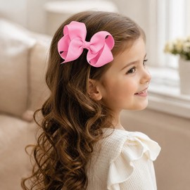 Hair Bows for Girls, 4 Pack 4 Inch Grosgrain Ribbon Pink Hair Clips