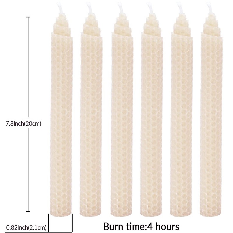 DEYBBY 8'' White Beeswax Taper Candles, 6 Pack Natural Honey