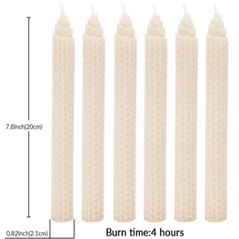 DEYBBY 8'' White Beeswax Taper Candles, 6 Pack Natural Honey Comb Hand Rolled Dripless Bee Wax Candles for Wedding,Holidays,Dating