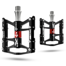 ROCKBROS Bike Pedals, 9/16 Inch Pedals Aluminum Alloy Flat Pedals Wide Platform 4 Bearings Waterproof Dust-Proof Non-Slip Black