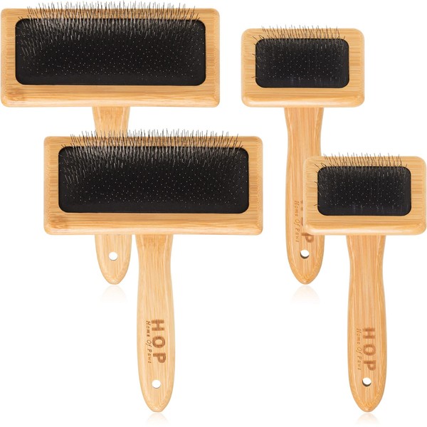 Rtteri 4 Pcs Wooden Wool Carder Hand Carders Slicker Brush Wool Brush Carding Brush Needle Felting Tool for Dogs Spinning Weaving Craft Supplies, 2 Sizes