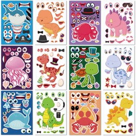 36 Sheets Reusable Make a Face Stickers Mix and Match with Dinosaur and Sea Animals DIY Art Craft Rewards for School Kid Teacher Favor Sticker for Kids Party Favors Activities