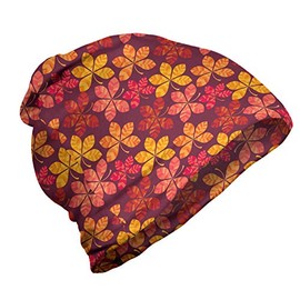 ABAKUHAUS Herbst Unisex Beanie, Bunte Blooming Fall Flora, Wandern im Freien, Lila Dunkel Koralle und Gelb