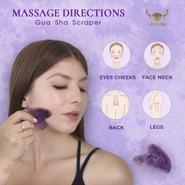 Crystali Gua Sha Set - Anti-Ageing Face Massage Roller and Scraper - Healthy, Beautiful, Young Skin - Amethyst from Brazil