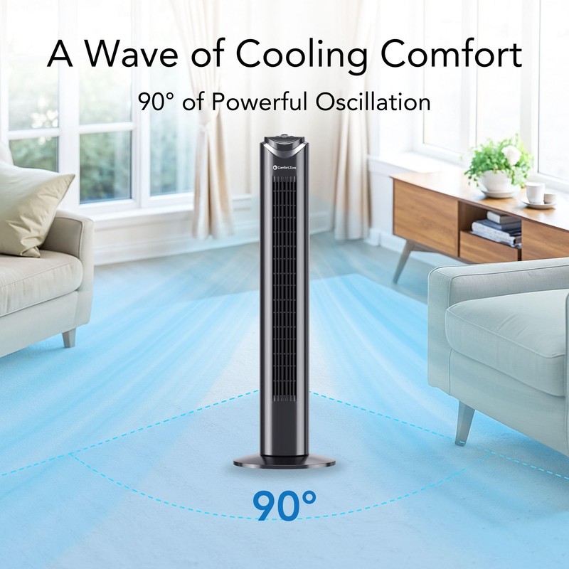 Comfort Zone Tower Fan for Bedroom, 32 inch, 3 Speeds,