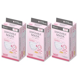 Iris Ohyama 20PN-30PS Disposable Masks, Small, 30 Ct. Set of 3 (90 Mask Set), Prevents Ear Pain, Soft Round Earstrings