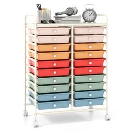 Giantex 20 Drawers Rolling Cart, Mobile Storage Drawer Cart, Classroom Organizer Cart for Office School Supplies Teacher Tools Scrapbook Paper Craft Small Printer, Utility Cart on Wheels, Macaron