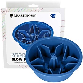 Leashboss Slow Feed Dog Bowl for Raised Pet Feeders - Maze Food Bowl Compatible with Elevated Diners (1.5 Cup - 6-6.25 Inch Feeder Holes, Blue)