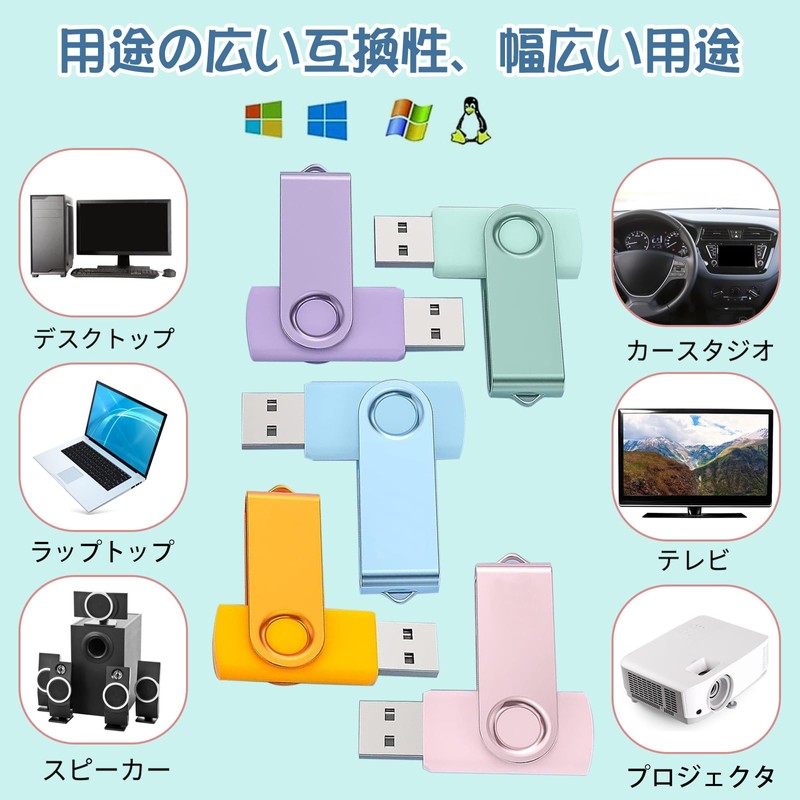 TEWENE USB Memory 8GB 5-Piece Set Multi-Color Rotating Flash Memory
