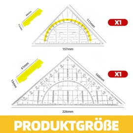Set of 2 Geo Triangles - 20 cm and 14 cm Geometry Triangle with Handle, Triangular Scale Combined Length and Angle Measurement, Ideal for Drawing, Cartographing, Modelling