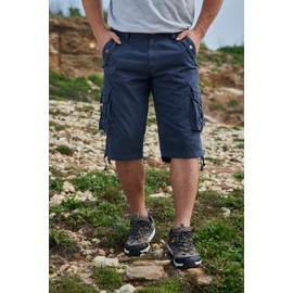 JAWERU - Pantalones cortos largos por debajo de la rodilla para hombre, marino, 32 Long