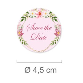 50 Stickers Save the Date Flower Motif Round Diameter 4.5 cm Special Occasion Invitation Motif Stickers