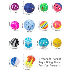 10-Pack Resilient Ferret Toys, Colorful Teething Balls, Bells, Interactive Stimulation, Easy-Clean for Oral Health (1.5'' - 2.7'', Ferret Toys Mega Set)
