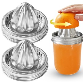 Bigwinyep Mason Jar Orange Juicer, 304 Stainless Steel Lemon Juicer Lid for Mason Jars, Portable Manual Juicer Squeezer for 86mm Wide Mouth Mason Jar, 2Pcs