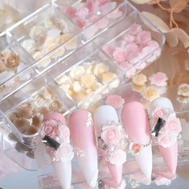 Chunemeng Pink Resin Rose 3D Nail Art Charms for Wedding & Party Manicure