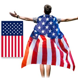 Anley American Flag Cape 3 x 5 FT - USA Flag Cape for Independence Day, 4th of July, Memorial Day Celebrations - Patriotic Flag Costume Cloak for Adults and Kids