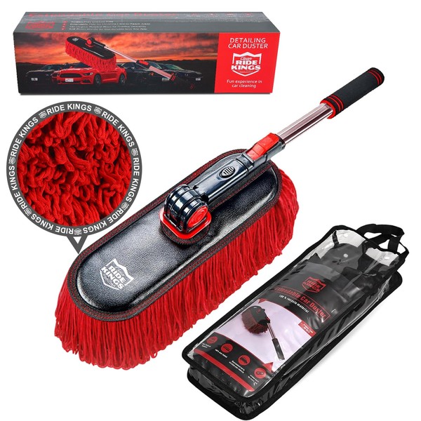 Scratch-Free Car Duster Kit, Soft Wax Cotton Hair, Extendable Handle,