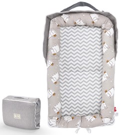 Vervebaby Baby Lounger for Newborn - Infant Lounger for Home and Travel, Portable Newborn Lounger with Strap, Baby Nest Lounger Adjustable Size, Little Elephant Grey