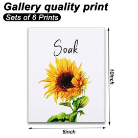 Zonon 6 Pieces Sunflower Bathroom Decor Kitchen Wall Yellow Bathroom Art Accessories Paper Decor Pictures Relax Soak Unwind for Stylish Women College Living Room Bedroom 8 x 10 Inch Unframed
