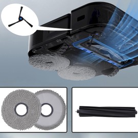 Geoviizon 21-Piece Accessory Set Compatible with Ecovacs Deebot X2 Omni Replacement Parts (1 Main Brush, 4 Side Brushes, 4 Filters, 6 Mops, 6 Dust Bags) (Black)