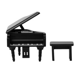 FONGKNOX Miniature Piano Model Black Wooden Piano Musical Instrument Model Mini Simulation Wooden Grand Piano with Stool for 1:12 Doll House Accessory