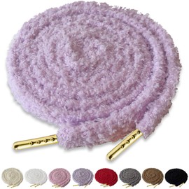 RSAJHTRY Flat Fuzzy Shoe Laces, 2 Pairs 10mm Wide Thick Soft Purple Fluffy Laces for Sneakers 70.9 Inch